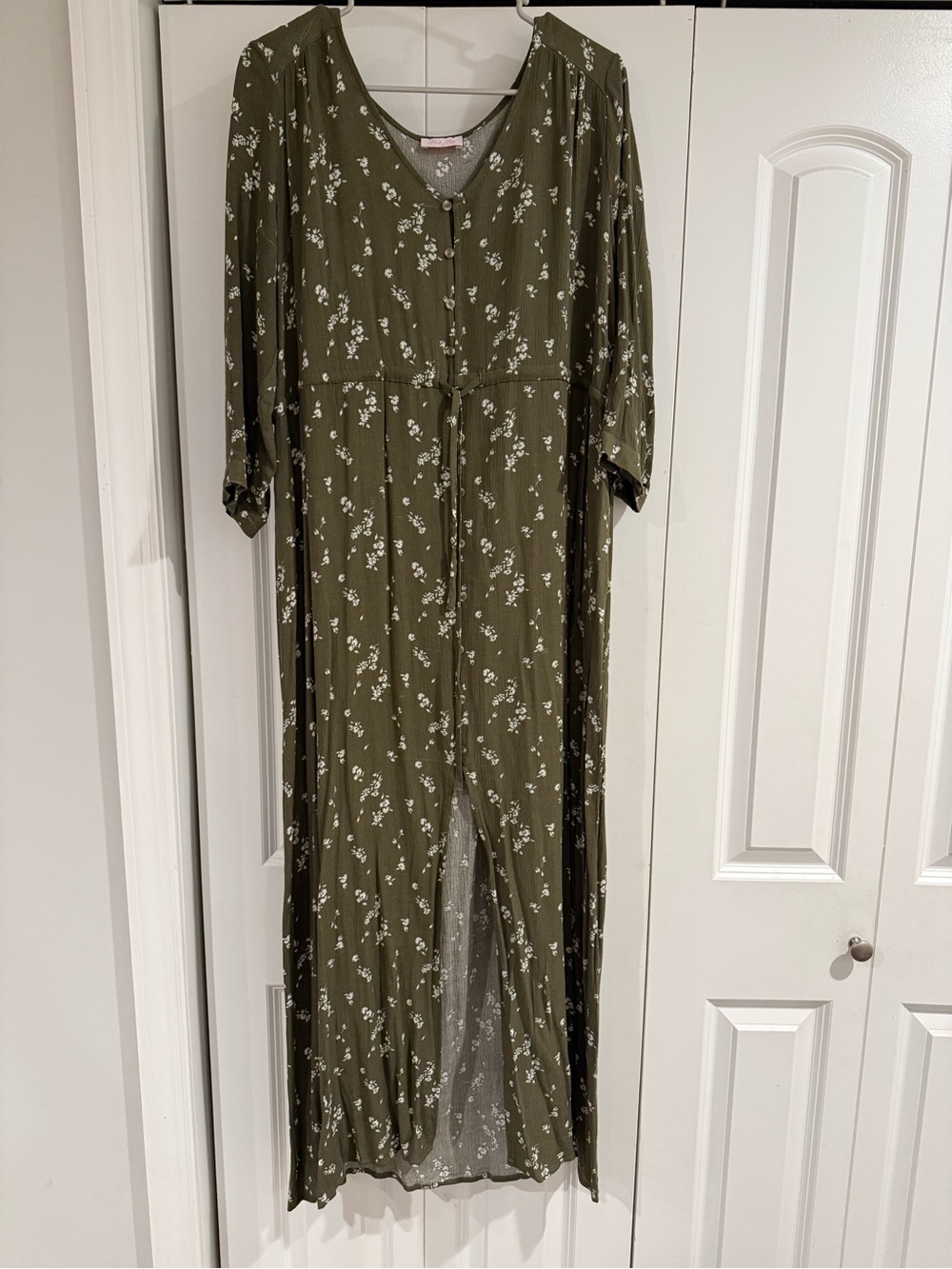 Olive Green Floral Maxi Dress